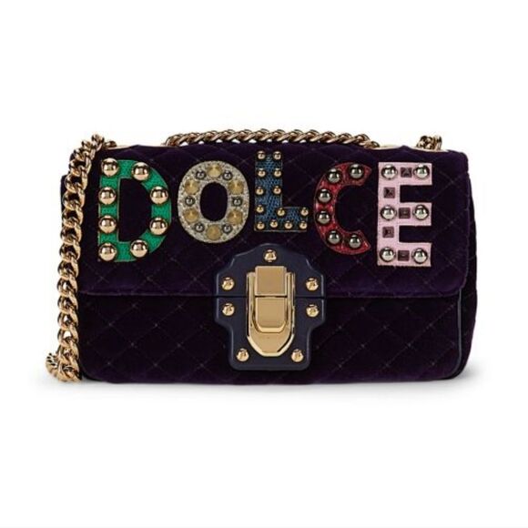 NWOT Dolce&Gabbana Lucia Studded Mixed-Media Velvet Shoulder Bag W/ Dust Bag - Picture 2 of 16